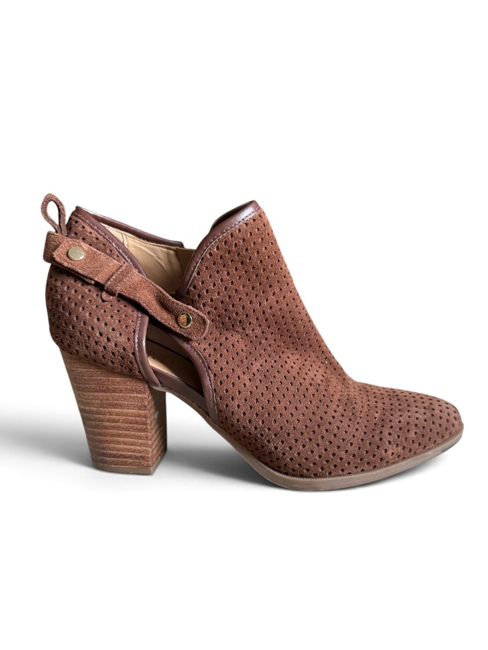 Franco Sarto Dakota Perforated Suede Ankle Booties Brown Size 10